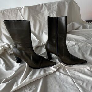 Elegant Olive Leather Ankle Boots